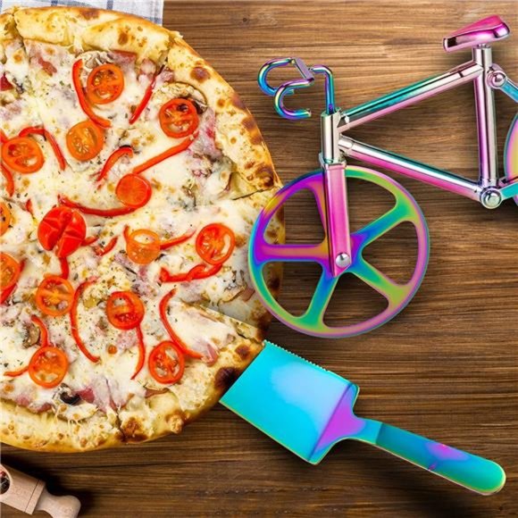 Bicycle Pizza Cutter Wheel, Bike Pizza Cutter Stainless Steel with Pizza Shovel - Picture 4 of 4